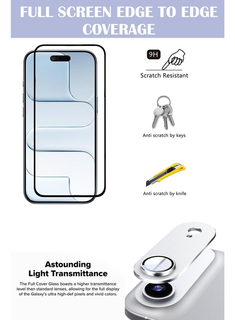 For Apple iPhone 17 Air - Tempered Glass Screen Protector & Silver Camera Lens - Advanced Border-Less Full Edge to Edge ,Shatterproof , High Responsiveness , Higher Transparency , Quick to Install ,Anti-scratch and Bubble-free Screen Protector And Scratch-Resistant HD Clarity Ultra-Thin 9H Tempered Glass with Alloy Metal & Best Camera Protection - Image 2